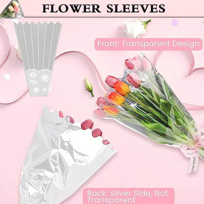 Le bouquet jetable de fleur de cellophane gaine les sacs de emballage en plastique avec le décor de dentelle