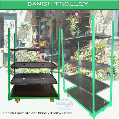 L'exclusivité en plastique de supermarché d'étagère de chariot de fleur de chariot danois à main utilisent les chariots adaptés aux besoins du client