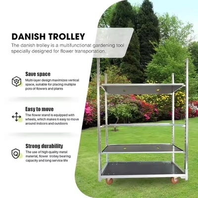 Matériau contreplaqué Four Wheel Rolling Danish Trolley Racks