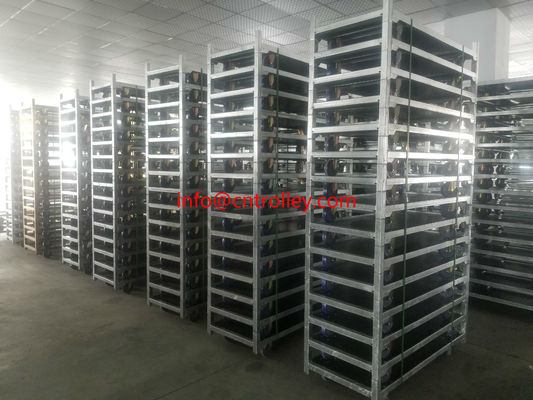 Chariot à fleurs danois galvanisé à chaud offrant une finition en bois naturel et une capacité de chargement de 40 kg par étagère pour la manutention commerciale des fleurs