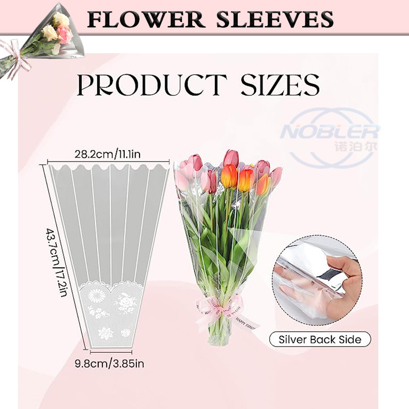 Le bouquet jetable de fleur de cellophane gaine les sacs de emballage en plastique avec le décor de dentelle